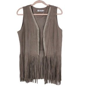 Solitaire Super Soft, Lightweight Faux Suede Fringe Vest, Boho, Western, Rodeo L